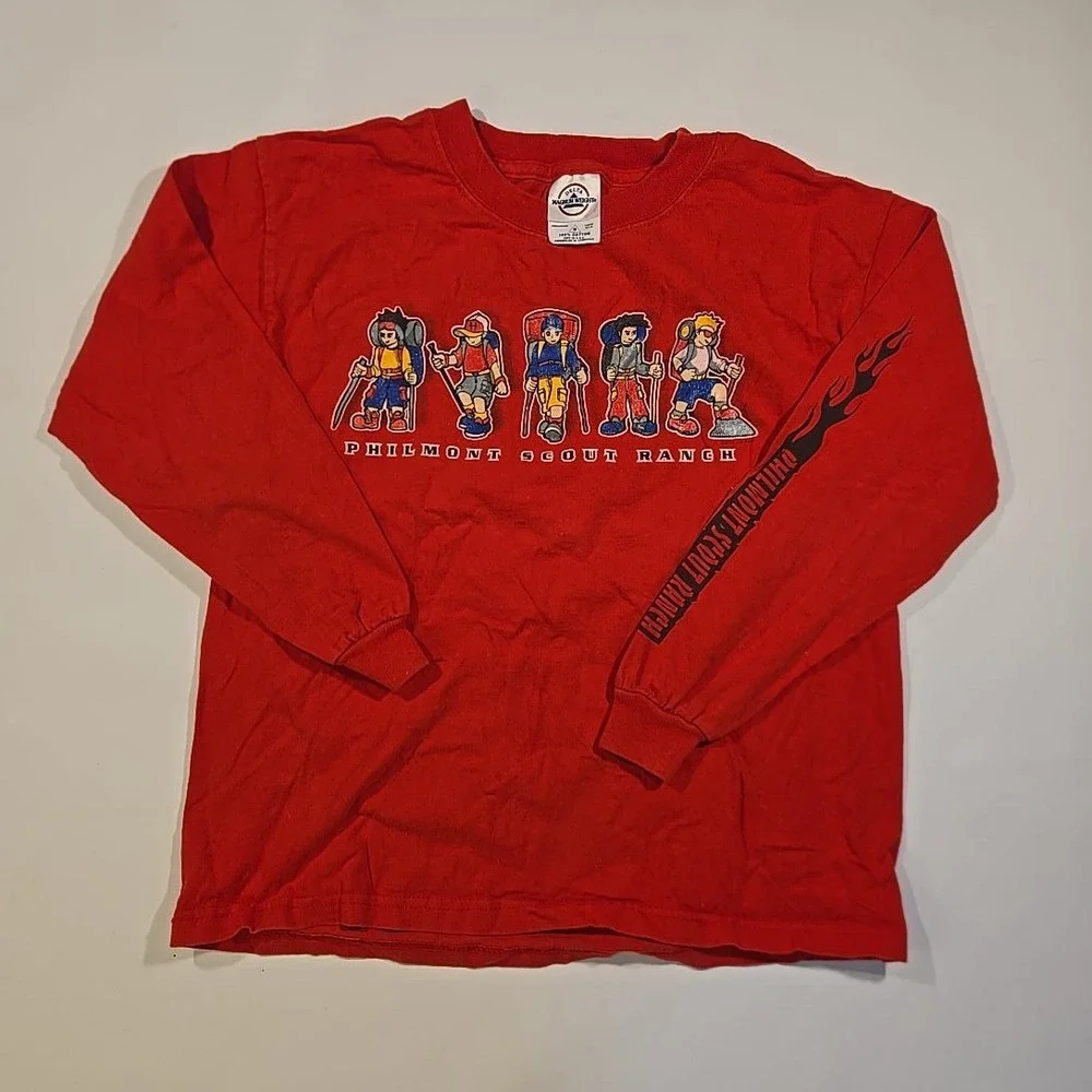 VTG Philmont Scout Ranch T-Shirt Youth M 10-12 Long Sleev Red BSA USA 2003 Delta